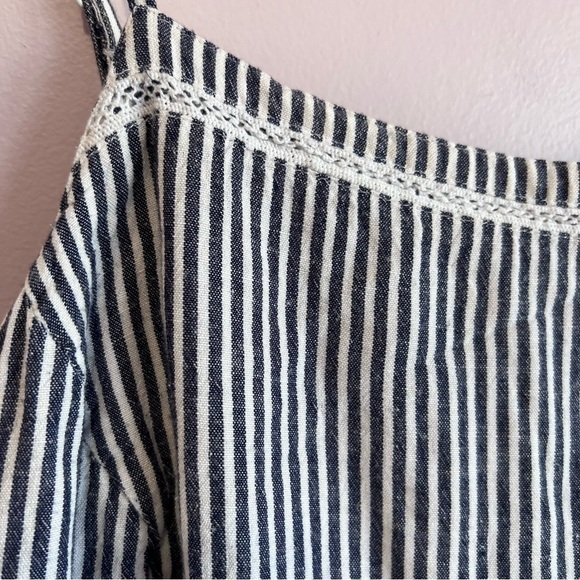 OLD NAVY Gray White Striped Linen Blend Embroidered Cami Dress Size Large - Picture 4 of 14
